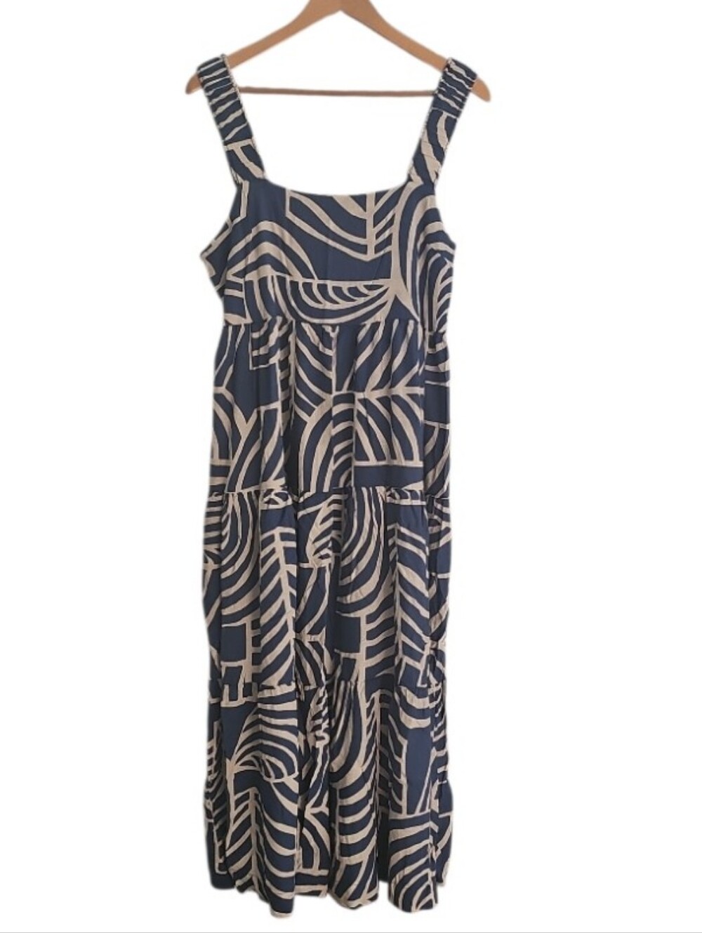 Mister Zimi Abstract Linen Blend Midi Dress Women’s 10 Blue Resort Pockets
